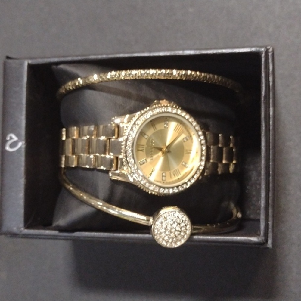 Gold Tone Bling Valletta Watch & Bangle set